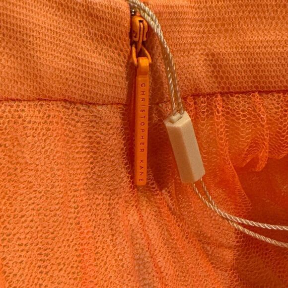 CHRISTOPHER KANE Tulle neon orange black plisse high waisted pleated skirt Sz 6 - Picture 11 of 14
